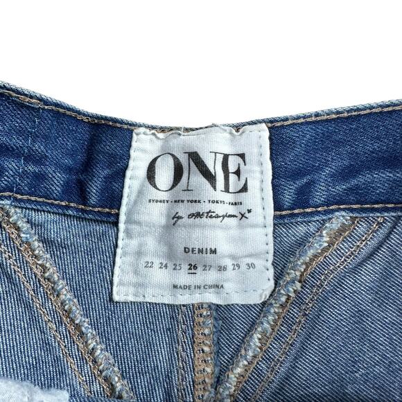 ONE TEASPOON Hawks Shorts Distressed Splatter Denim Size 26 Button Fly Blue - Picture 6 of 7